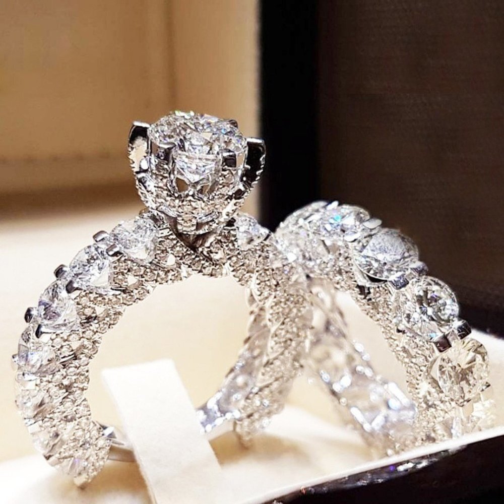 🌸Luxury 2pcs/Set Wedding Engagement Ring Set for Women, F135 - Picture 1 of 6
